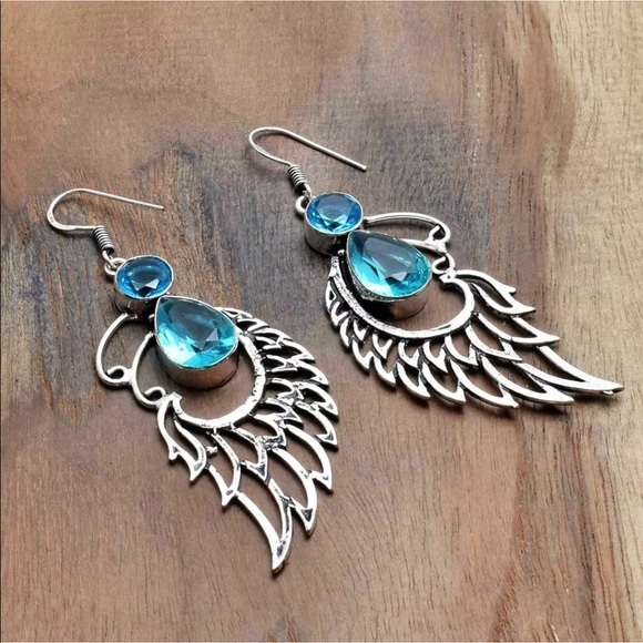 Rose quartz angel wings earrings - Picture 3 of 6